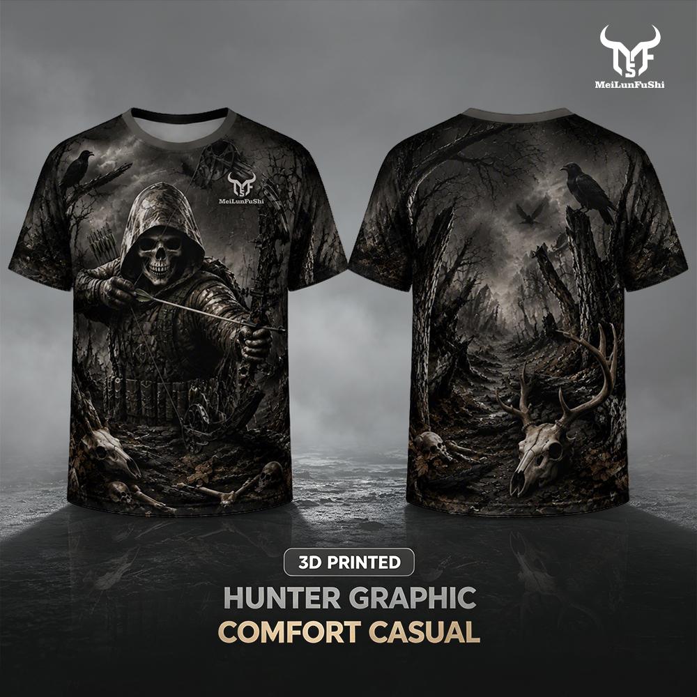 Outdoor Hunting Graphic Tees - Camiseta Gótica com Estampa 3D de