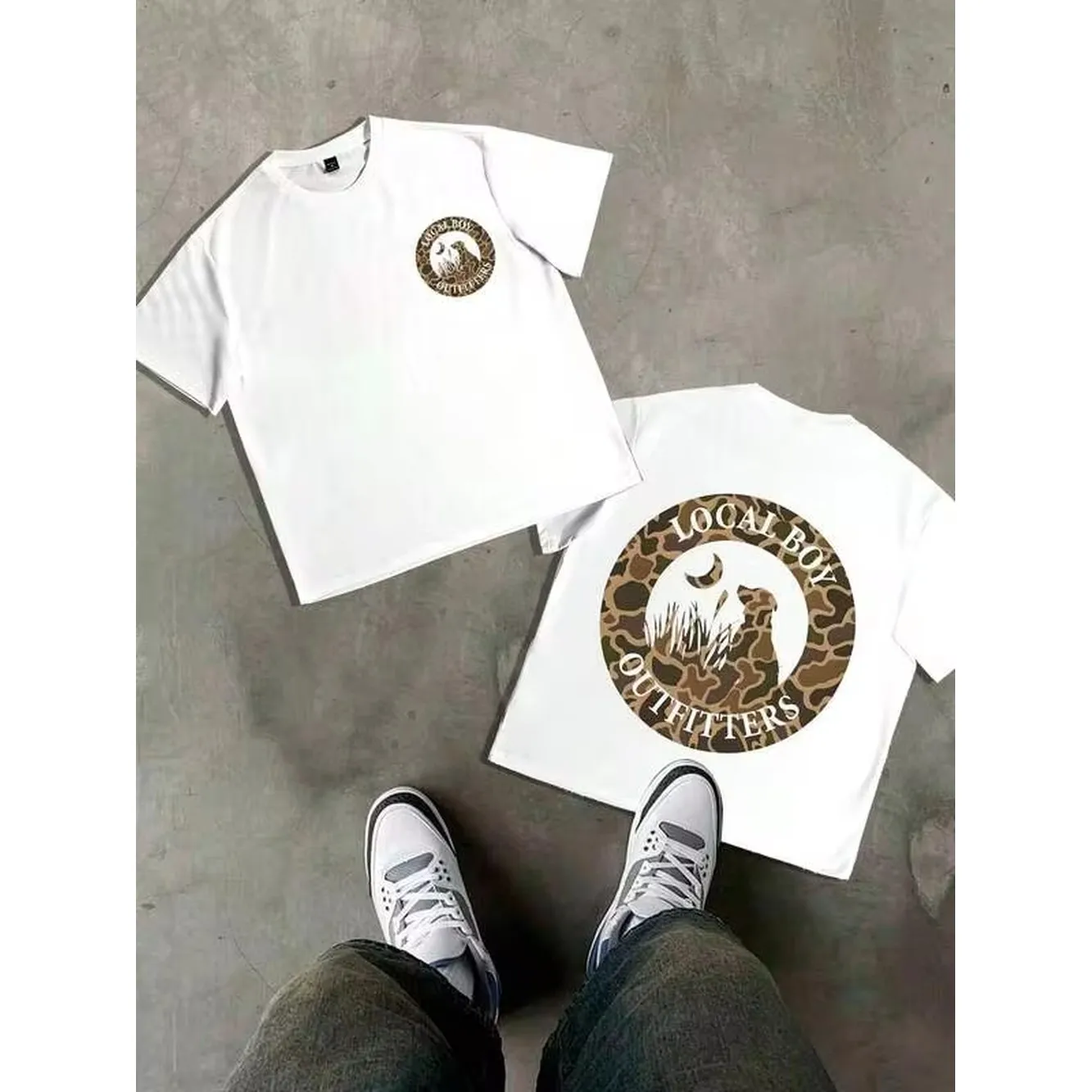 Outdoor Hunting Graphic Tees - Camiseta Masculina Casual de Algodão Branca