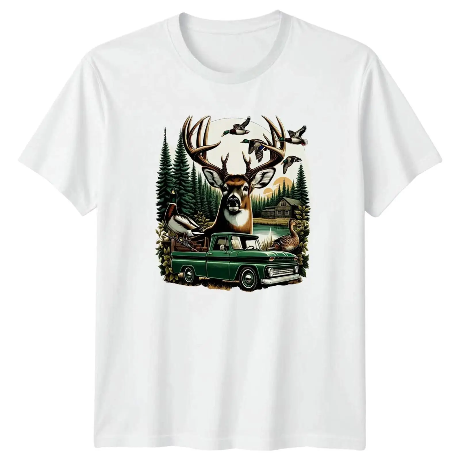 Outdoor Hunting Graphic Tees - Camiseta Masculina Deer Duck Hunting Lodge