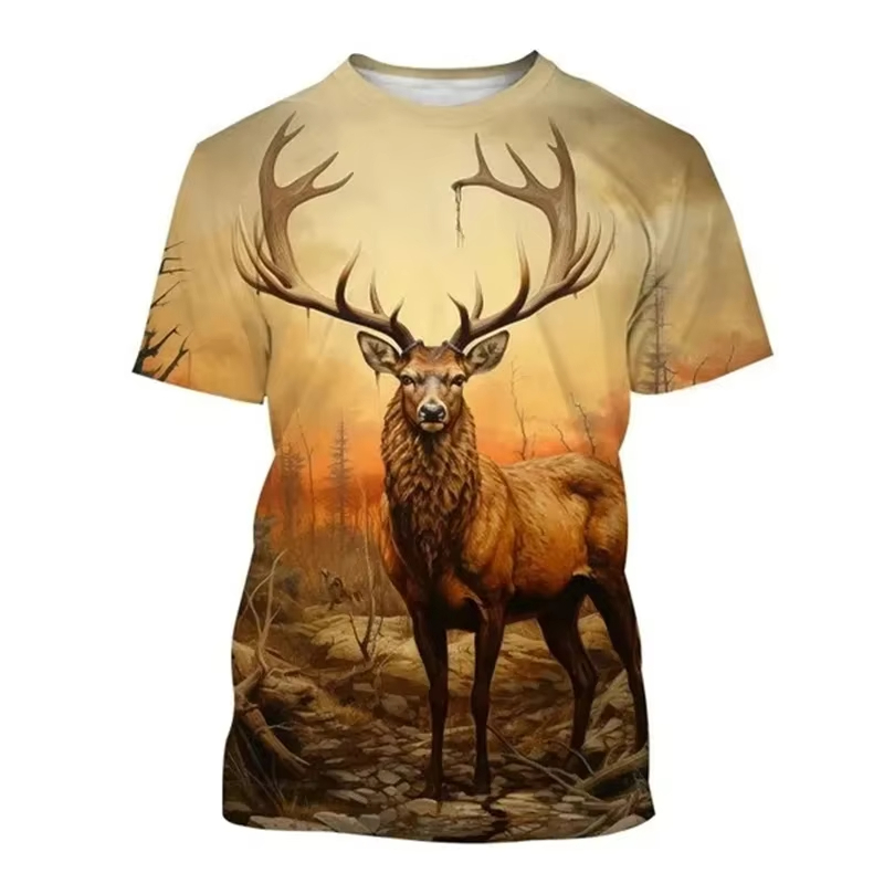 Deer 3D Printing T-shirt Funny - Outdoor Hunting Graphic Tees avaliação e preço