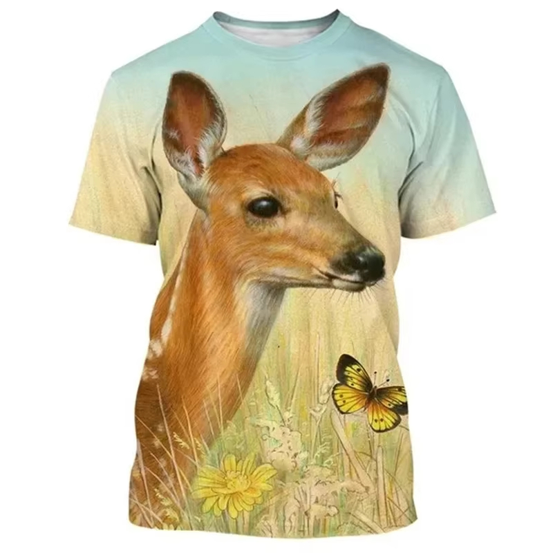 Deer 3D Printing T-shirt Funny - Outdoor Hunting Graphic Tees avaliação e preço
