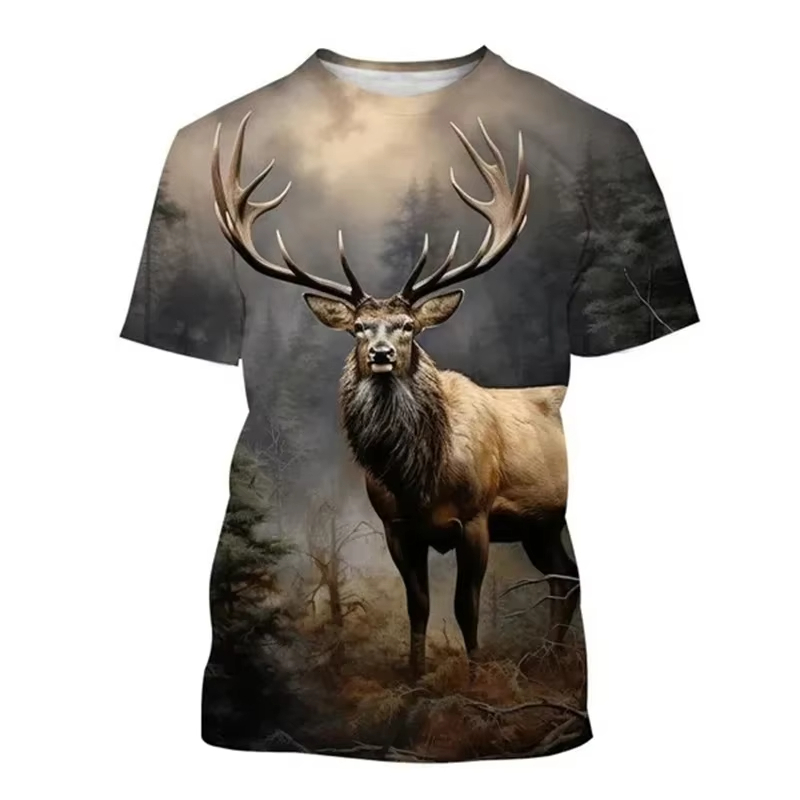 Deer 3D Printing T-shirt Funny - Outdoor Hunting Graphic Tees avaliação e preço